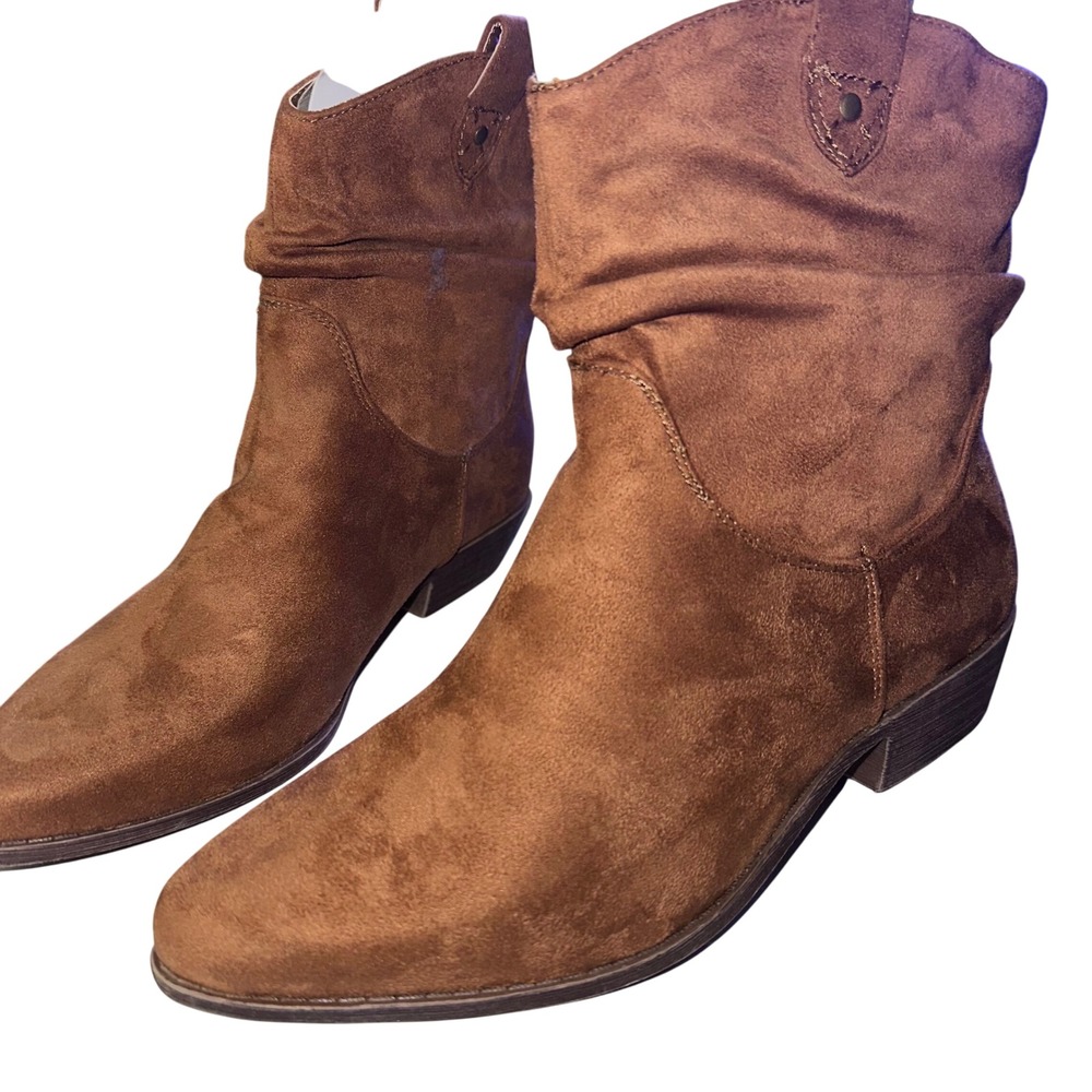 Maiken Cognac Brown Faux Suede Ankle Boots Women's US 10 Western‎ Cowboy Style